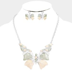 Lime green butterfly pendant necklace set